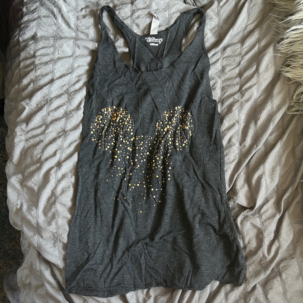 Disney Women's Charcoal Tank Top with Gold Details